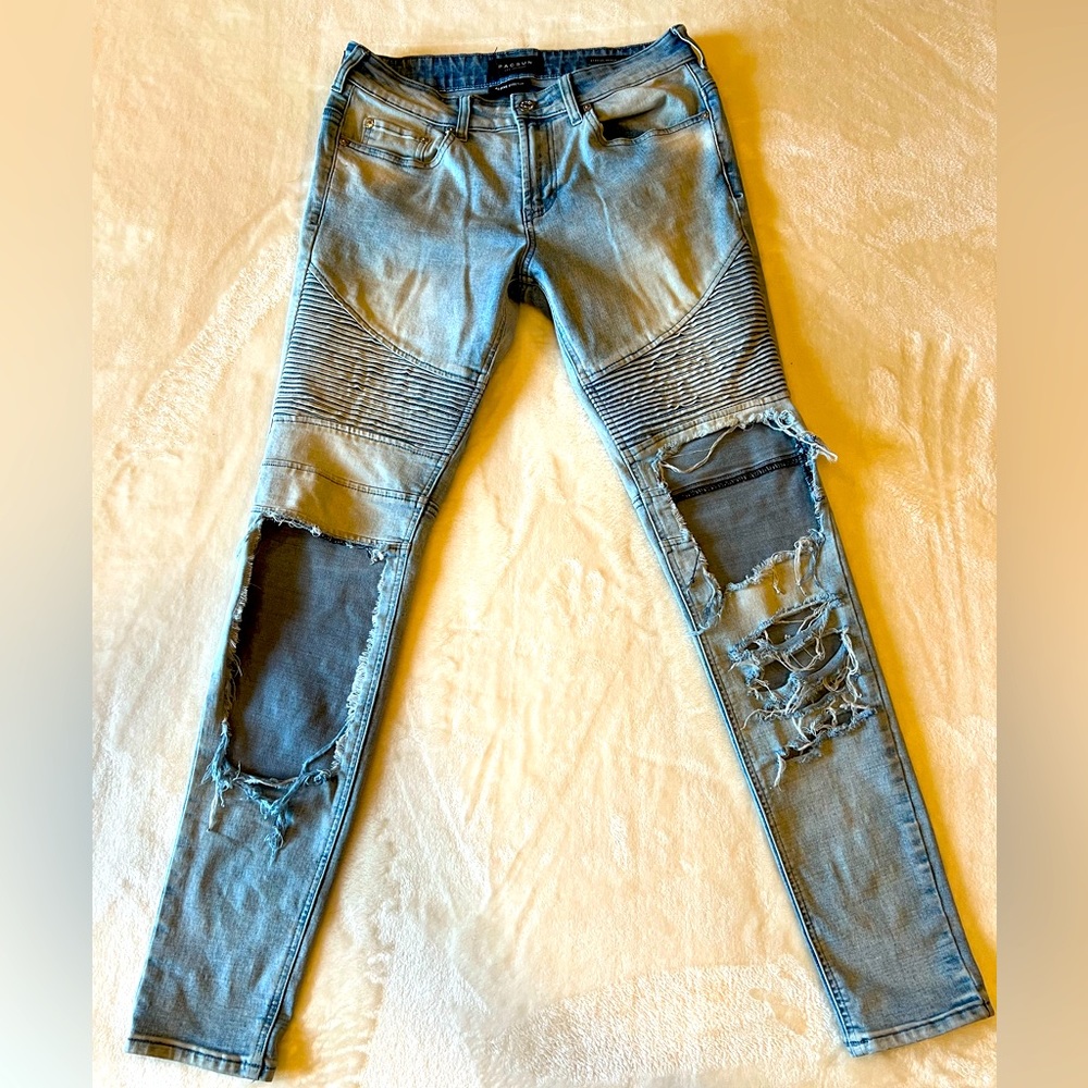 PACSUN Stacked Skinny Distressed Jeans